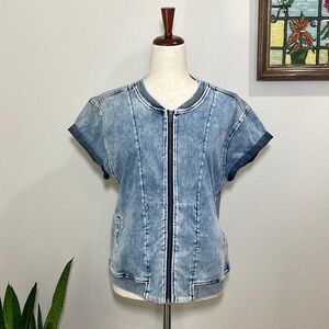 Liverpool Jeans Company Light Blue Washed Denim Short Sleeve Zip Jacket